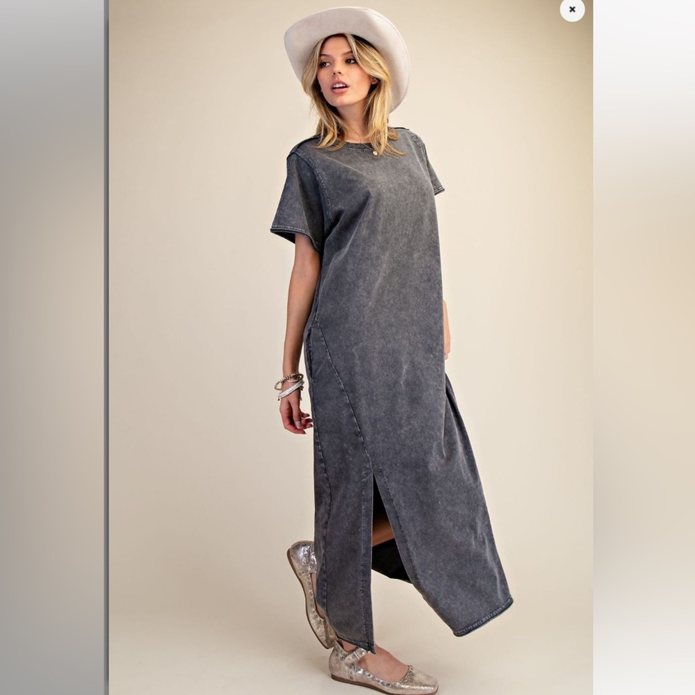 EASEL Casual Gray Black Maxi Shirt Dress SML NWT  MINERAL WASHED Summer Spring - Picture 3 of 5